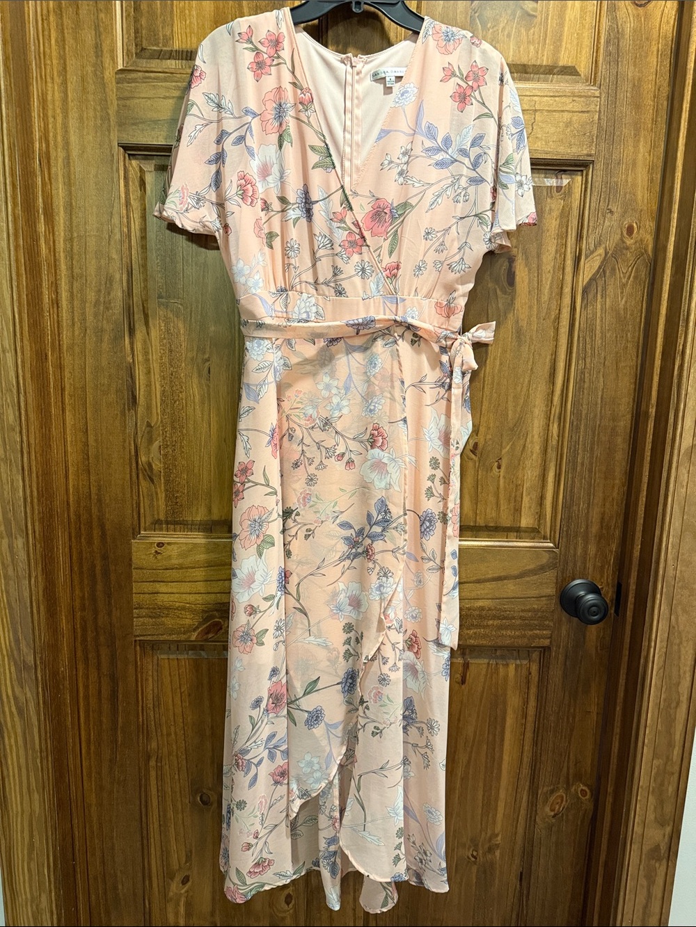 Sandra Darren Pink Floral Wrap Midi Dress